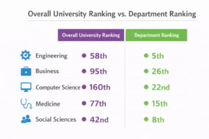 Overall university ranking versus department ranking comparison by field