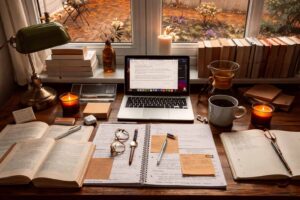 Cozy study space by the window