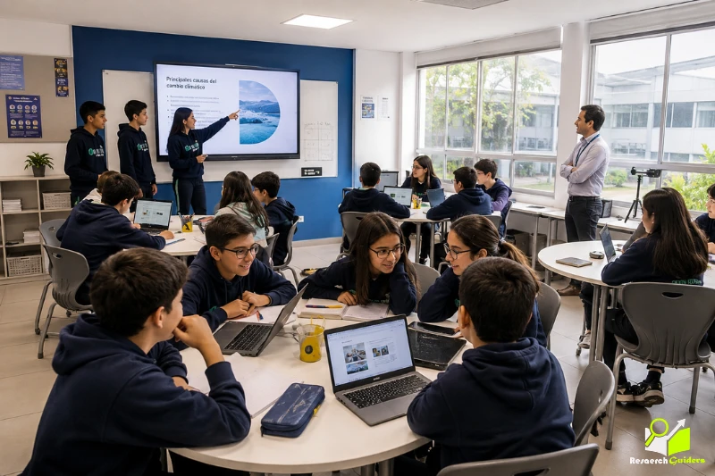 Students collaborating in a modern Innova School classroom using technology and project-based learning